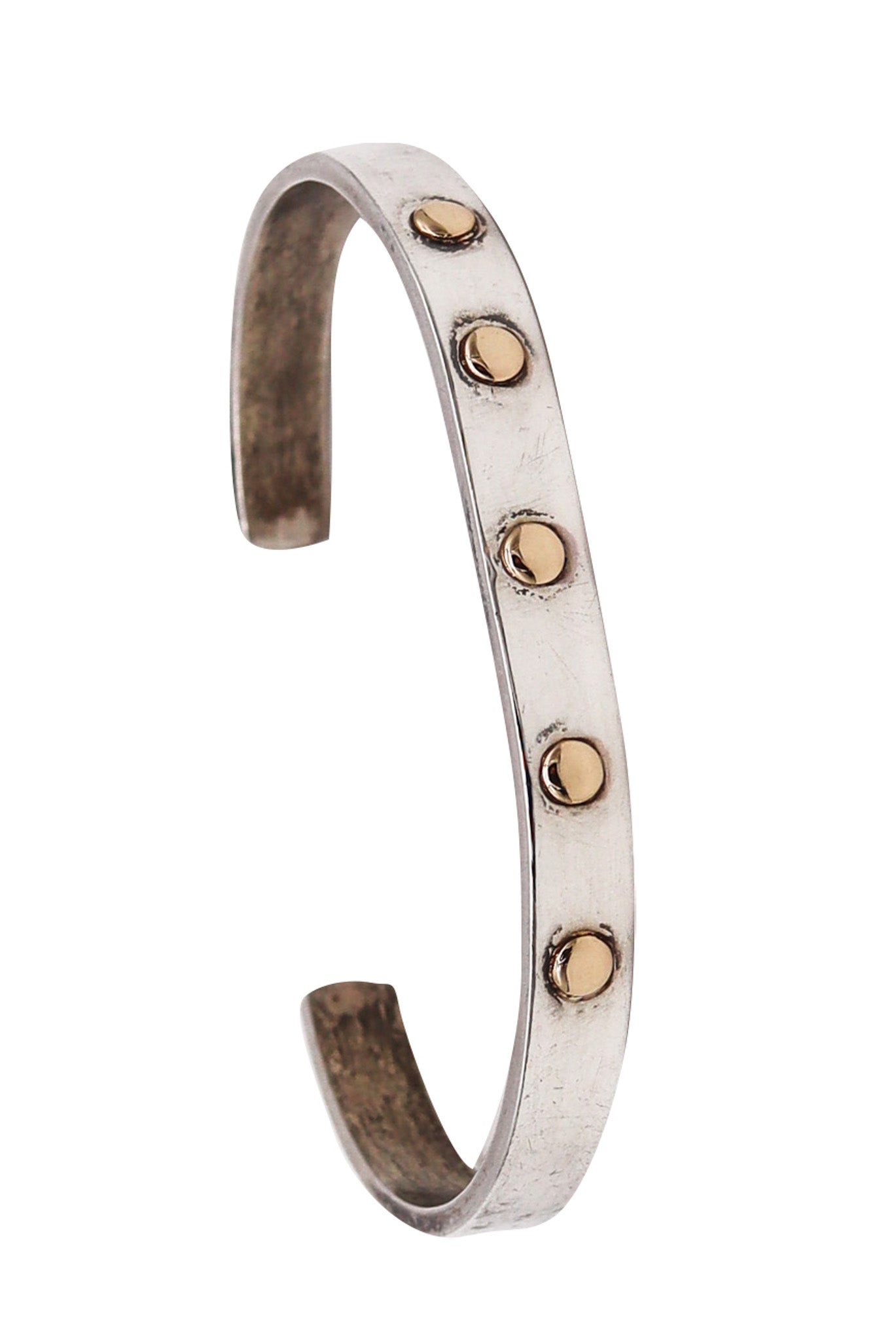 -Pierre Cardin 1970 Paris Geometric Dots Cuff Bracelet In 14Kt Yellow Gold And Sterling