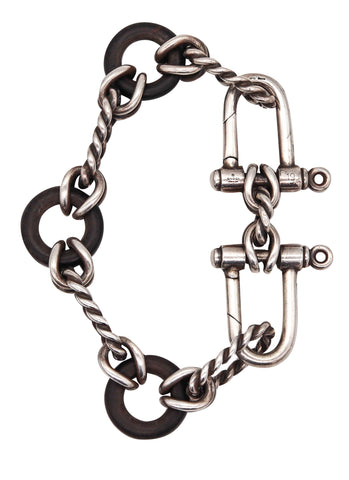 -Gucci Firenze 1970 Rare Vintage Bracelet In .925 Sterling Silver With Ebony Wood