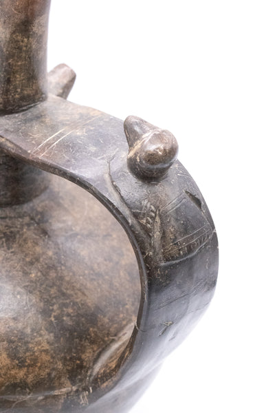 Peru Inca 750 1375 AD Lambayeque Pre Colombian Black Ware Ceramic Vase With Warrior