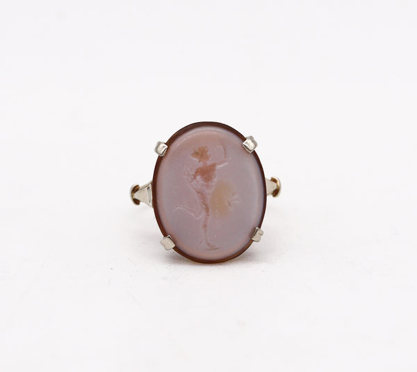 -Giovanni Luigi Pichler 1790 Rare Agate Carved Intaglio Of Mercury Mounted in 14Kt Ring