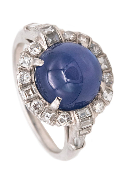 (S)*Gia certified Art Deco 1930 platinum ring with 6.59 cts in Ceylon blue star sapphire & diamonds
