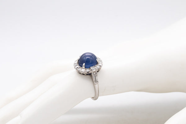(S)*Gia certified Art Deco 1930 platinum ring with 6.59 cts in Ceylon blue star sapphire & diamonds