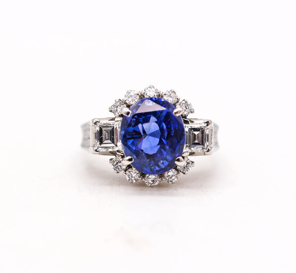 (S)-Gia Certified Ring In Platinum With 6.22 Cts Ceylon No Heat Sapphire And Diamonds