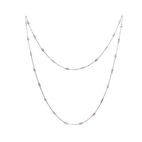 Art Deco 1930 Long Stations Chain Necklace In Platinum With 2.68 Ctw In Diamonds