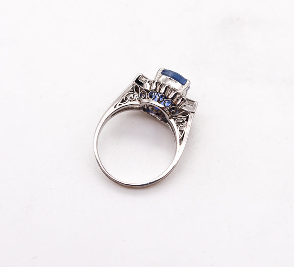(S)-Gia Certified Ring In Platinum With 6.22 Cts Ceylon No Heat Sapphire And Diamonds