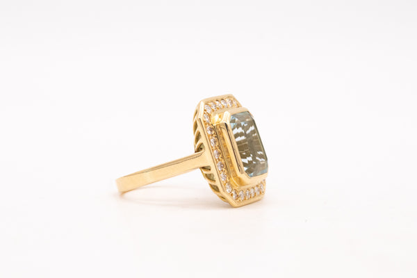 MODERN COCKTAIL RING IN 18 KT YELLOW GOLD WITH 8.62 Cts IN DIAMONDS & AQUAMARINE