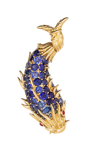 -Tiffany Co. 1968 Mythological Fish Brooch Ib 18Kt Gold With 60.05 Ctw In Sapphires And Rubies