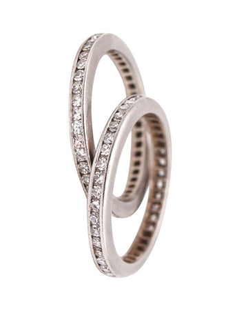 Art Deco 1930 Duo Of Eternity Rings In Platinum With 2.08 Cts In Diamonds