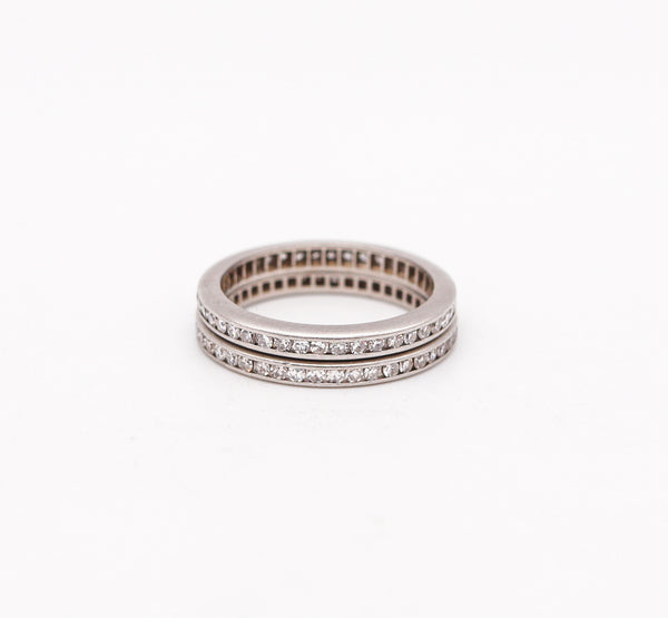 Art Deco 1930 Duo Of Eternity Rings In Platinum With 2.08 Cts In Diamonds