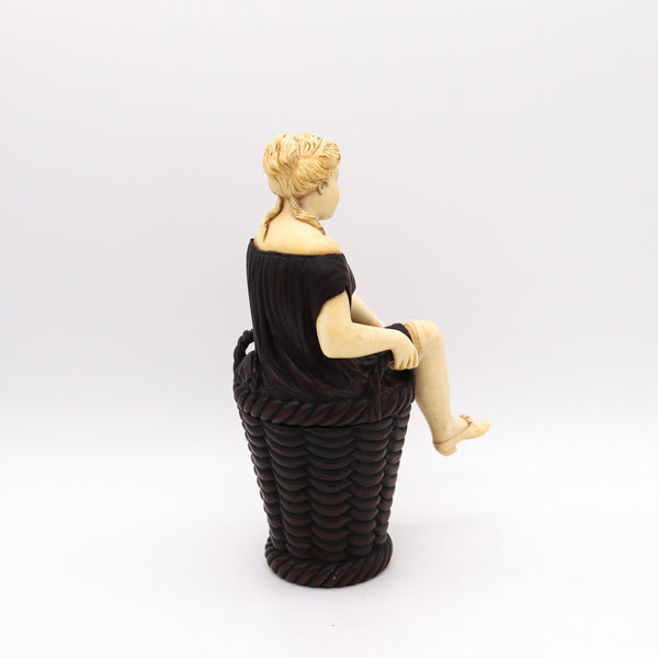 +Erotical 19th Century Sculpture Box Of A Woman Sitting On A Basket In Wood And Carving