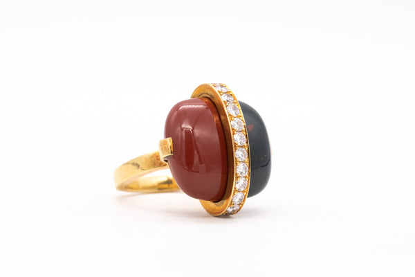 Gubelin 1970 Kurt Aepli 18Kt Gold Geometric Ring With 1.36 Cts In Diamonds Jasper & Bloodstone