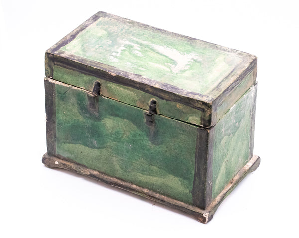 CHINA MING DYNASTY 1368-1644 AD GREEN GLAZED EARTHENWARE CHEST