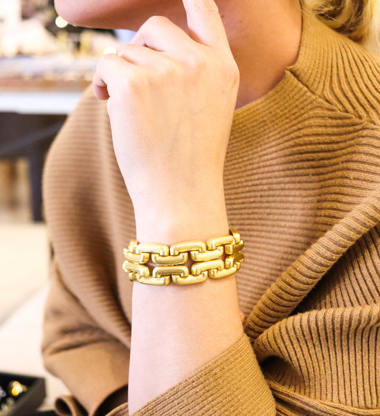 -Italy 1950 Mid Century Geometric Links Bracelet In Brushed 18Kt Yellow Gold
