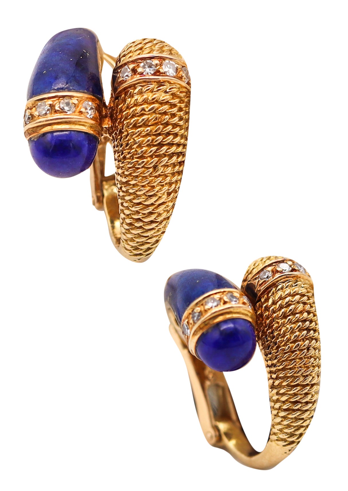 Mauboussin 1960 Paris Hoop Earrings In 18Kt Gold With Diamonds And Carved Lapis Lazuli