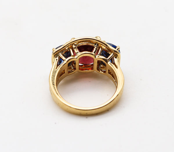 -Verdura Milan Three Gemstones Ring In 18Kt Gold With 8.94 Cts In Tanzanites & Pink Tourmaline