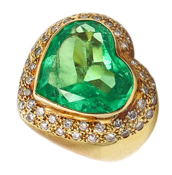*Maz Gia Certified Bartholomew Mazza Cocktail ring in 18 kt gold with 10.03 Cts Colombian Heart Emerald and Diamonds
