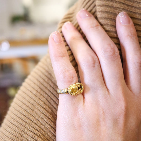 -Cartier Tubogas Hercules Knot Ring In Stainless And 18Kt Gold With Citrine