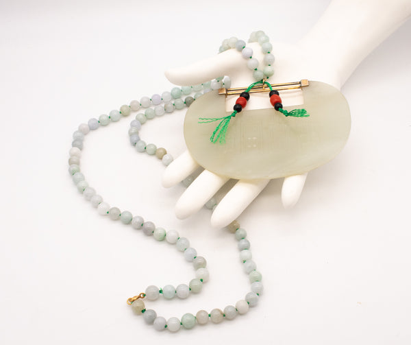 ART DECO 1930 CHINESE JADEITE NECKLACE IN 18 KT GOLD WITH CORAL & ONYX