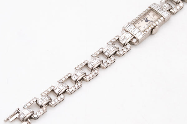 Art Deco 1930 Platinum Lady Wristwatch Bracelet With 6.75 Cts In VS Diamonds