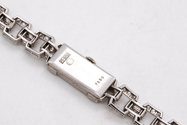 Art Deco 1930 Platinum Lady Wristwatch Bracelet With 6.75 Cts In VS Diamonds