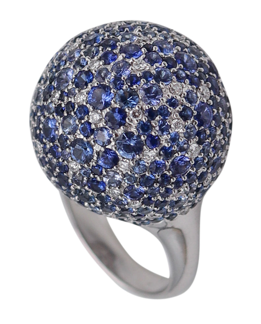 Contemporary Spherical Cocktail Ring In 18Kt White Gold With 11.87 Ctw In Sapphires And Diamonds