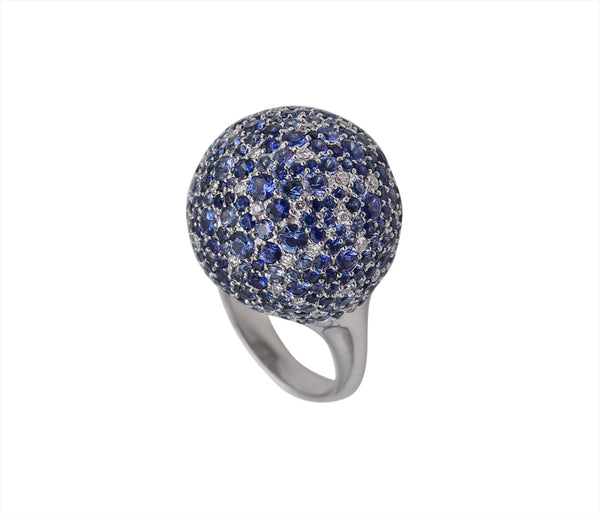 Contemporary Spherical Cocktail Ring In 18Kt White Gold With 11.87 Ctw In Sapphires And Diamonds