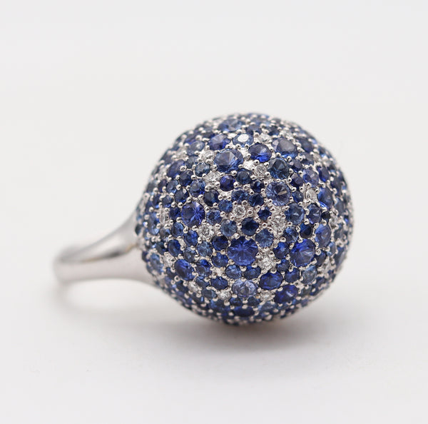 Contemporary Spherical Cocktail Ring In 18Kt White Gold With 11.87 Ctw In Sapphires And Diamonds
