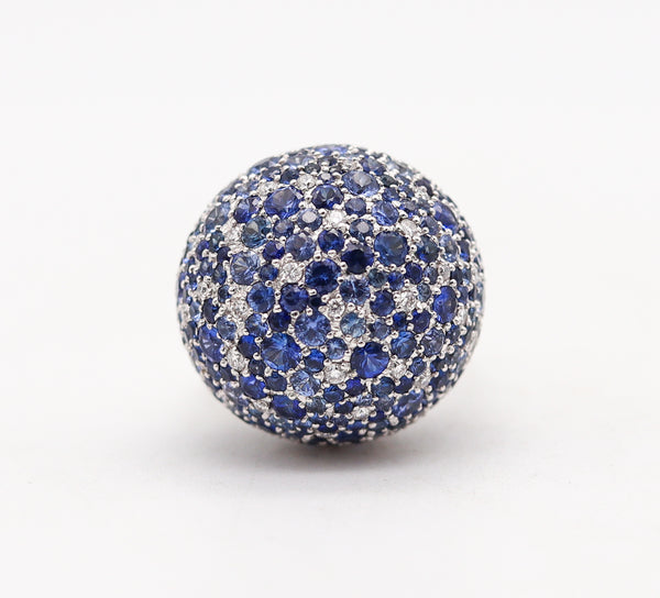 Contemporary Spherical Cocktail Ring In 18Kt White Gold With 11.87 Ctw In Sapphires And Diamonds