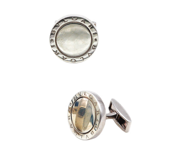 Bvlgari Roma Vintage Pair Of Toggle Round Cufflinks In Solid .925 Sterling Silver