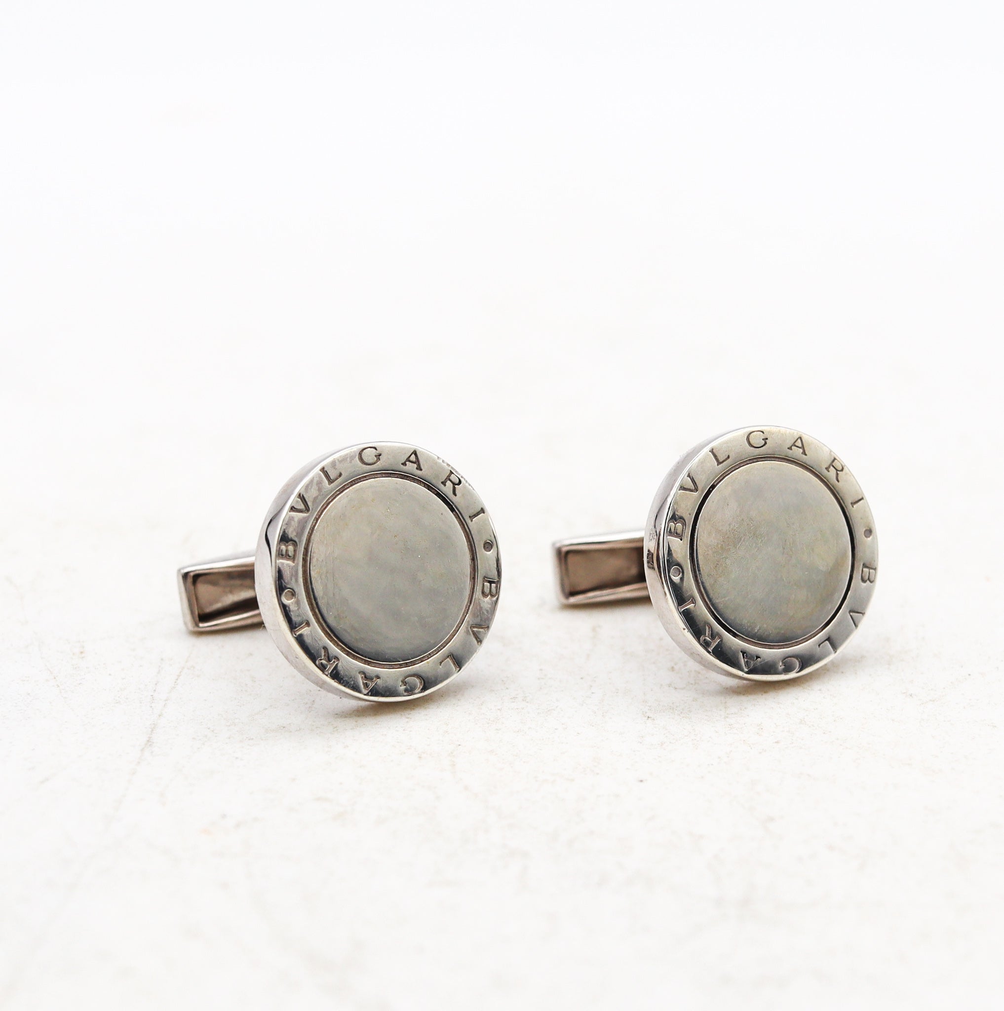 Bvlgari Roma Vintage Pair Of Toggle Round Cufflinks In Solid Bvlgari Roma Vintage Pair Of Toggle Round Cufflinks In Solid