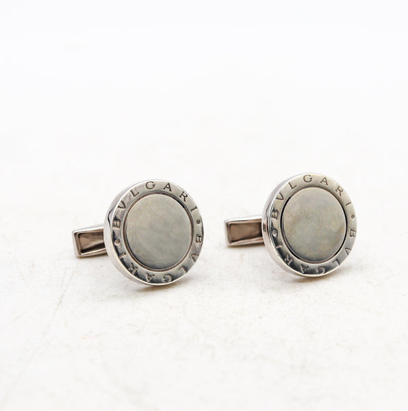 Bvlgari Roma Vintage Pair Of Toggle Round Cufflinks In Solid .925 Sterling Silver