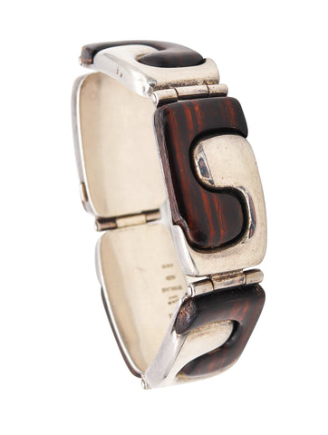 Gucci Firenze 1970 Rare Vintage Bracelet In .925 Sterling Silver With Macassar Ebony Wood