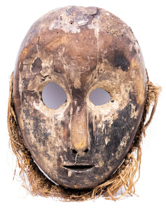 AFRICA, BELGIAN CONGO 1930 ITURI TRIBAL CEREMONY RAFFIA BEARD MASK IN WOOD