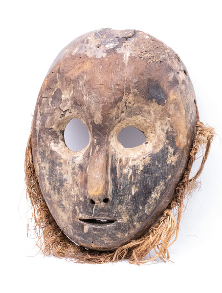 AFRICA, BELGIAN CONGO 1930 ITURI TRIBAL CEREMONY RAFFIA BEARD MASK IN WOOD