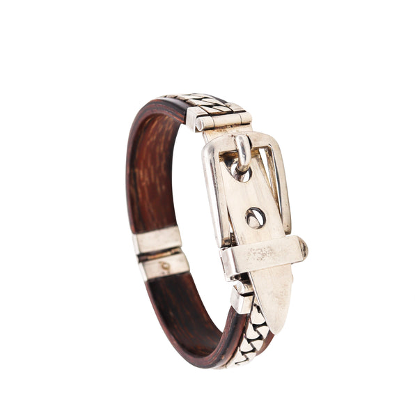 *Gucci Firenze 1970 Rare vintage Buckle bracelet in .925 sterling silver with Ebony Wood