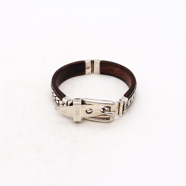 *Gucci Firenze 1970 Rare vintage Buckle bracelet in .925 sterling silver with Ebony Wood