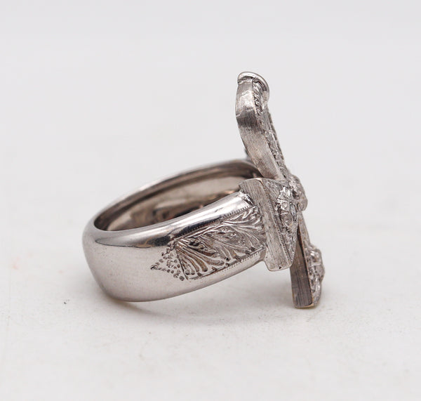 Cazzaniga Roma Ankh Cocktail Ring In Solid 18Kt White Gold With VS Diamonds