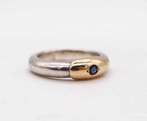 -Lalaounis 1970 Greece Band Ring In 18Kt Yellow Gold & Sterling With Sapphire