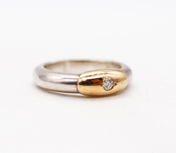 -Lalaounis 1970 Greece Band Ring In 18Kt Yellow Gold & Sterling With Diamond
