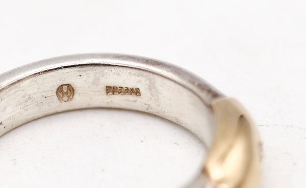 -Lalaounis 1970 Greece Band Ring In 18Kt Yellow Gold & Sterling With Diamond