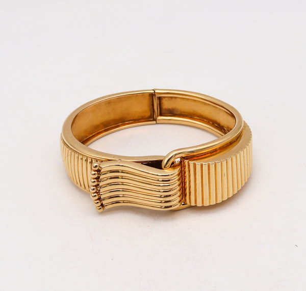 Art Deco 1930 Machine Age Geometric Bangle Bracelet In Solid 18Kt Yellow Gold