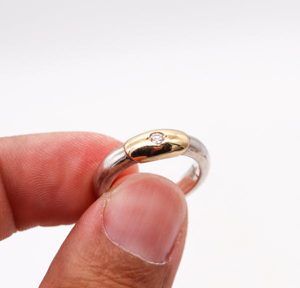 -Lalaounis 1970 Greece Band Ring In 18Kt Yellow Gold & Sterling With Diamond