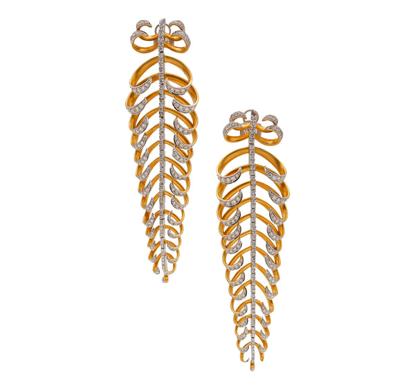 Rebecca Koven Articulated Dangle Drop Earrings In 18Kt Gold With 3.78 Ctw In Diamonds