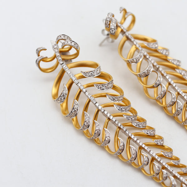 Rebecca Koven Articulated Dangle Drop Earrings In 18Kt Gold With 3.78 Ctw In Diamonds