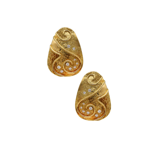 Elizabeth Gage England Naive Sculptural Clip On Earrings In 18Kt Gold With Diamonds