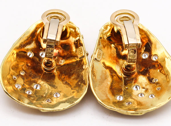 Elizabeth Gage England Naive Sculptural Clip On Earrings In 18Kt Gold With Diamonds