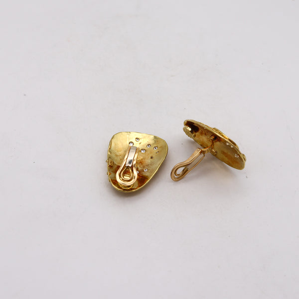 Elizabeth Gage England Naive Sculptural Clip On Earrings In 18Kt Gold With Diamonds