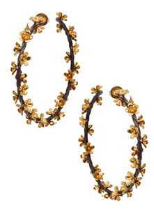 Rebecca Koven Flowers Hoops Earrings In 18Kt White Gold And 24Kt Yellow Gold