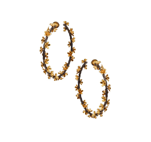 Rebecca Koven Flowers Hoops Earrings In 18Kt White Gold And 24Kt Yellow Gold