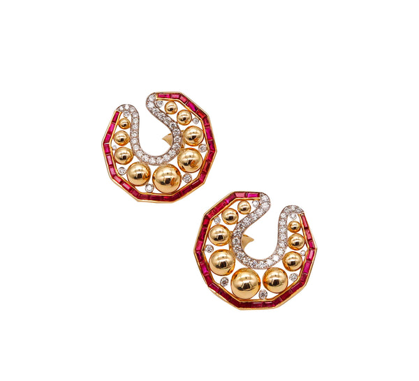 Rebecca Koven Clip On Earrings In 18Kt Gold With 11.30 Ctw In Diamonds And Rubies